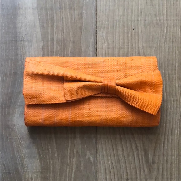 Mar Y Sol Orange Basketweave Clutch Purse - Picture 2 of 4